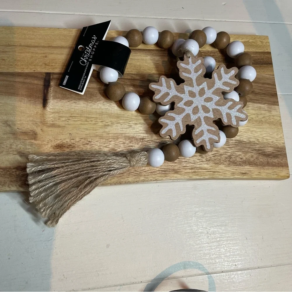 Winter Wooden Beads Tier Tray Decor 34”